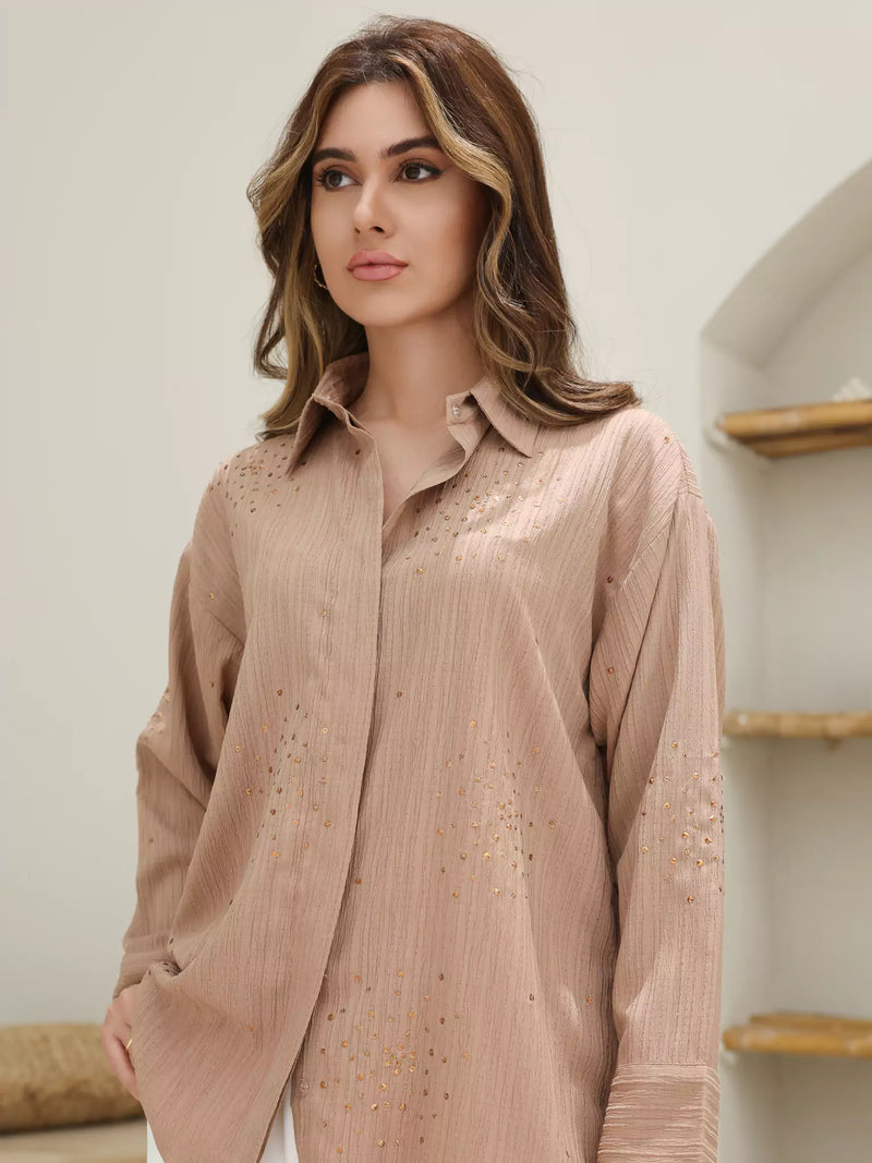 Emberly Beige Embellished Shirt