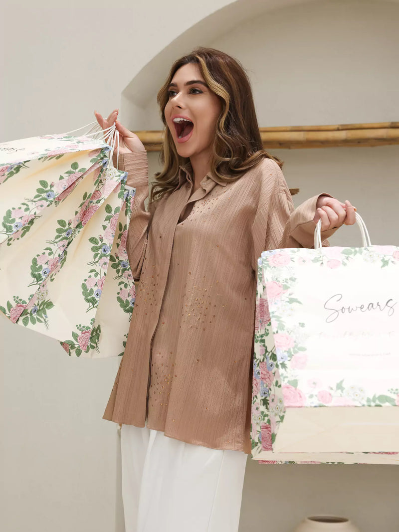 Emberly Beige Embellished Shirt