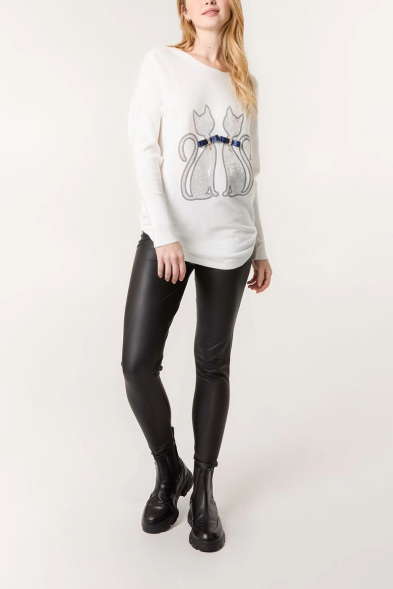 Embellished Cat With Bows Jumper