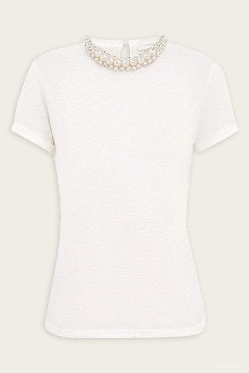 Crush Embellished Tee in Ivory