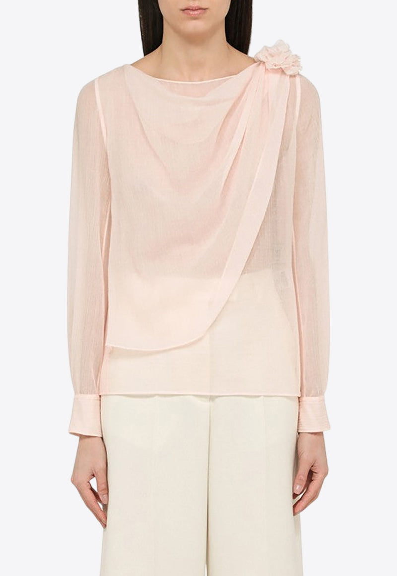 Flower-Embellished Wool Blouse