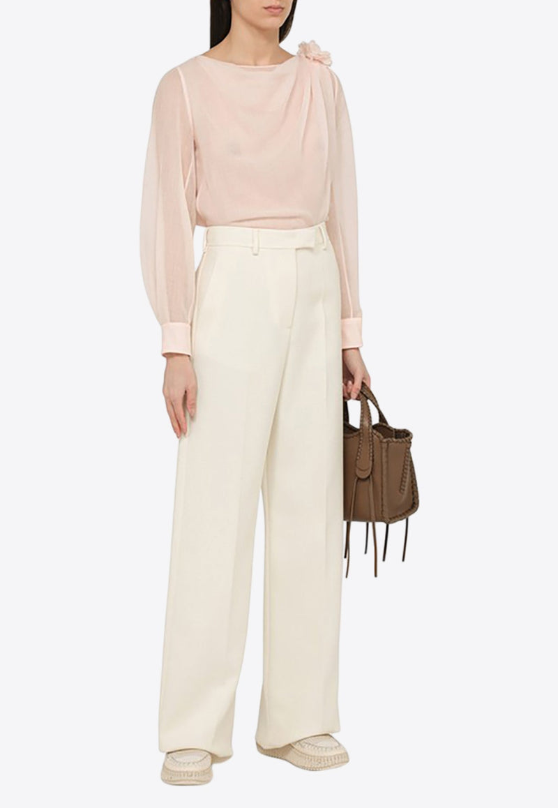 Flower-Embellished Wool Blouse