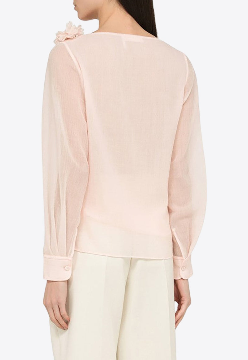 Flower-Embellished Wool Blouse
