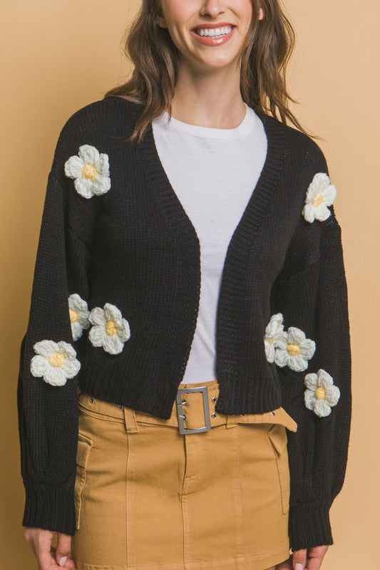 White Flower Embellishment Cardigan
