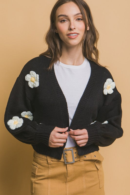 White Flower Embellishment Cardigan