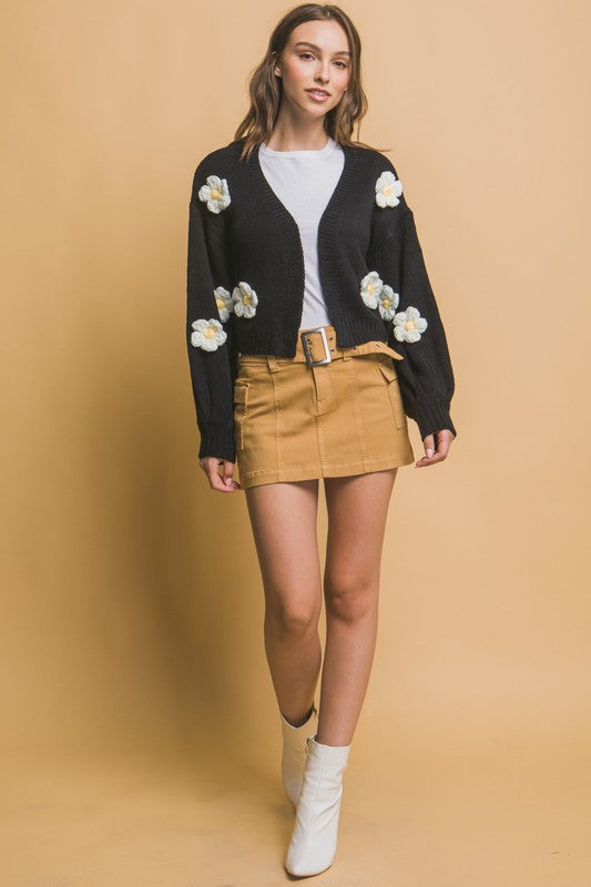 White Flower Embellishment Cardigan