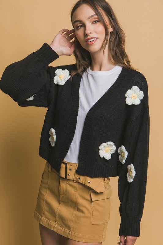 White Flower Embellishment Cardigan