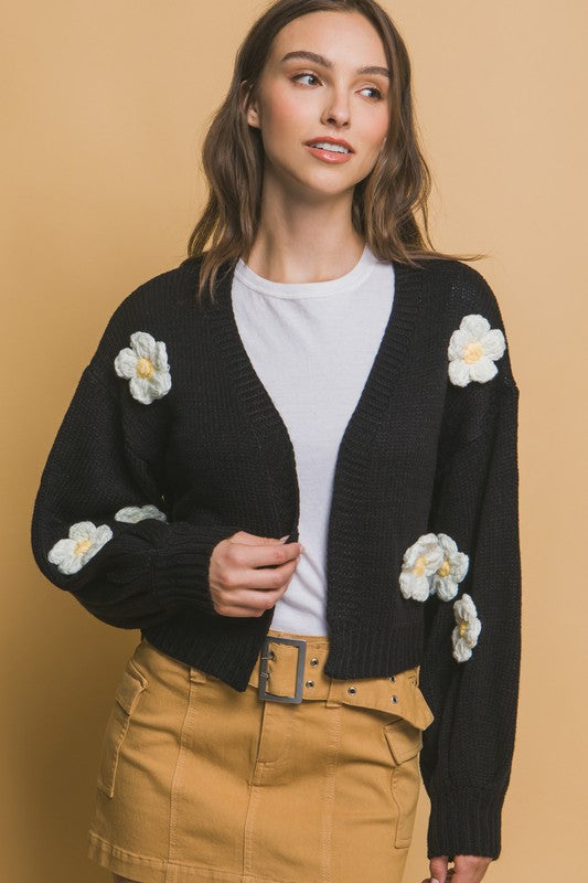 White Flower Embellishment Cardigan