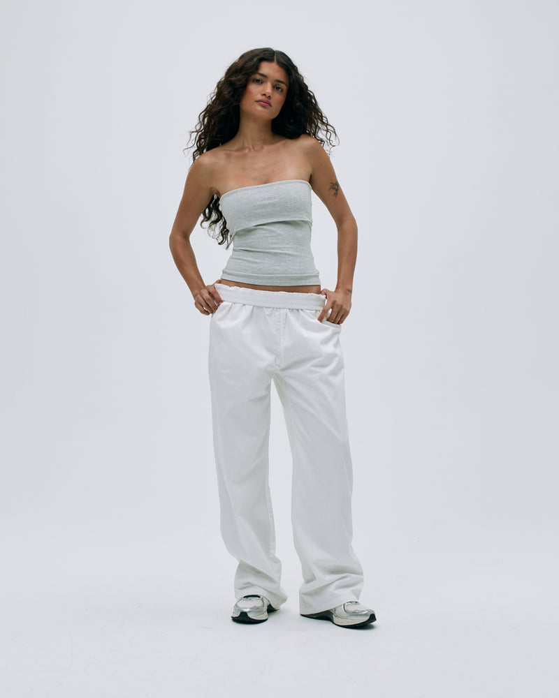 Cotton Fold Over Bandeau - Light Grey Melange