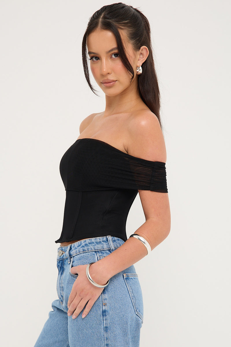 Luck & Trouble Elyse Off Shoulder Corset Top Black