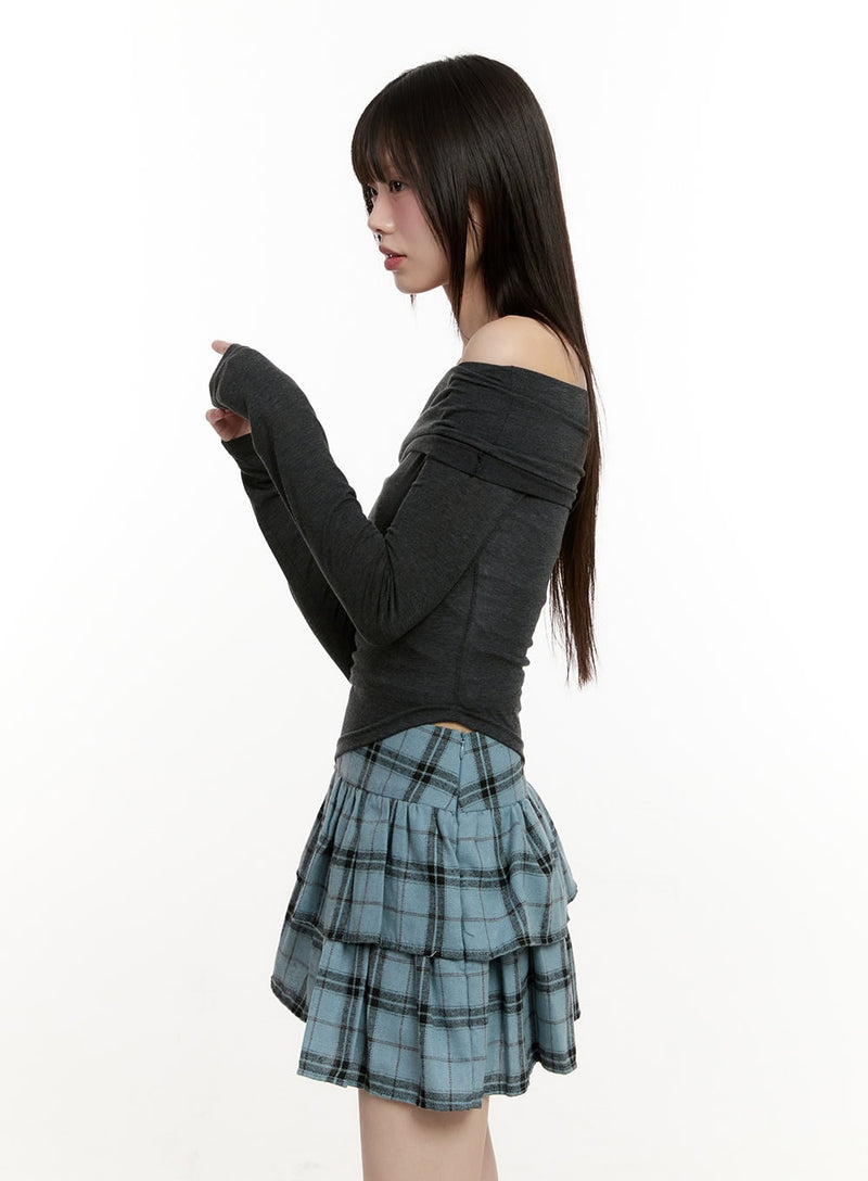 Asymmetric Shirred Slim-Fit Off-Shoulder Top CM514