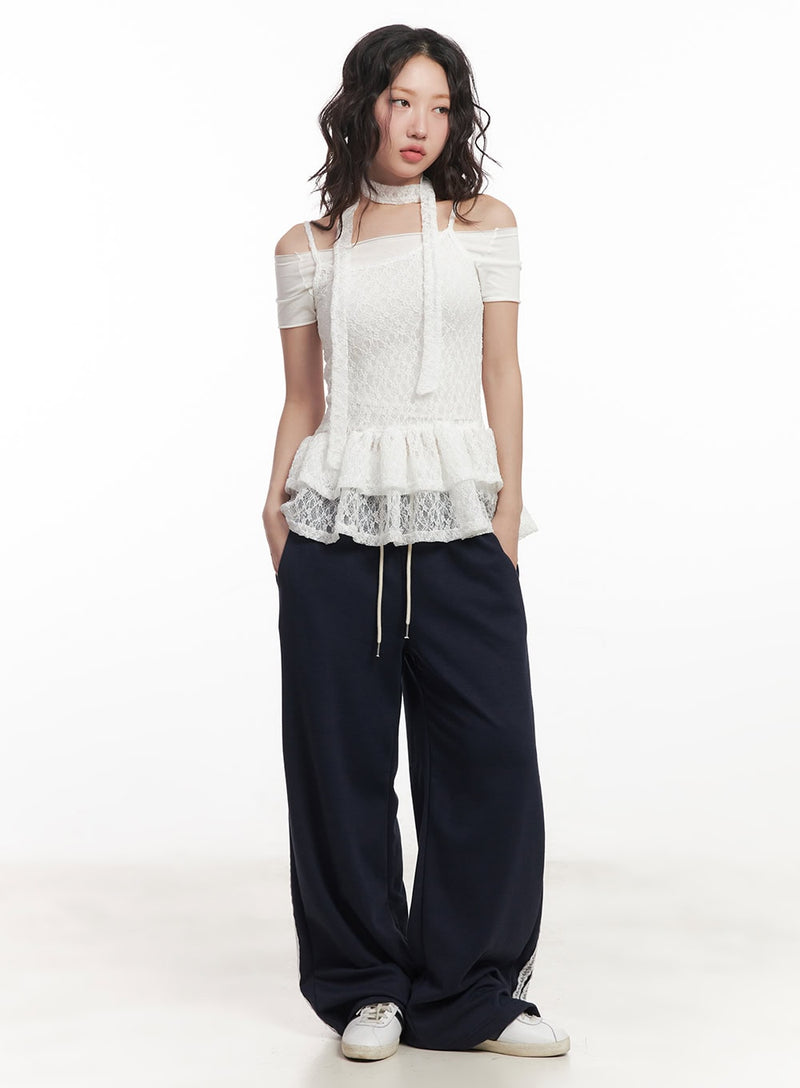Frill Lace Off-Shoulder Cami Top with Scarf CA521