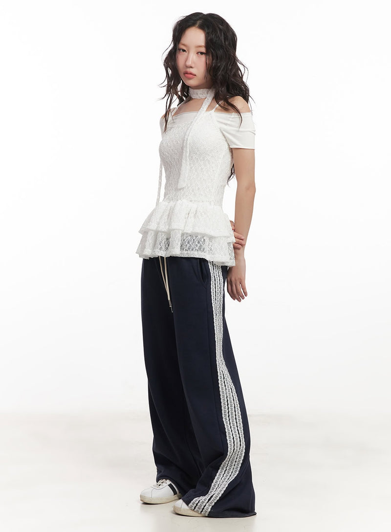 Frill Lace Off-Shoulder Cami Top with Scarf CA521
