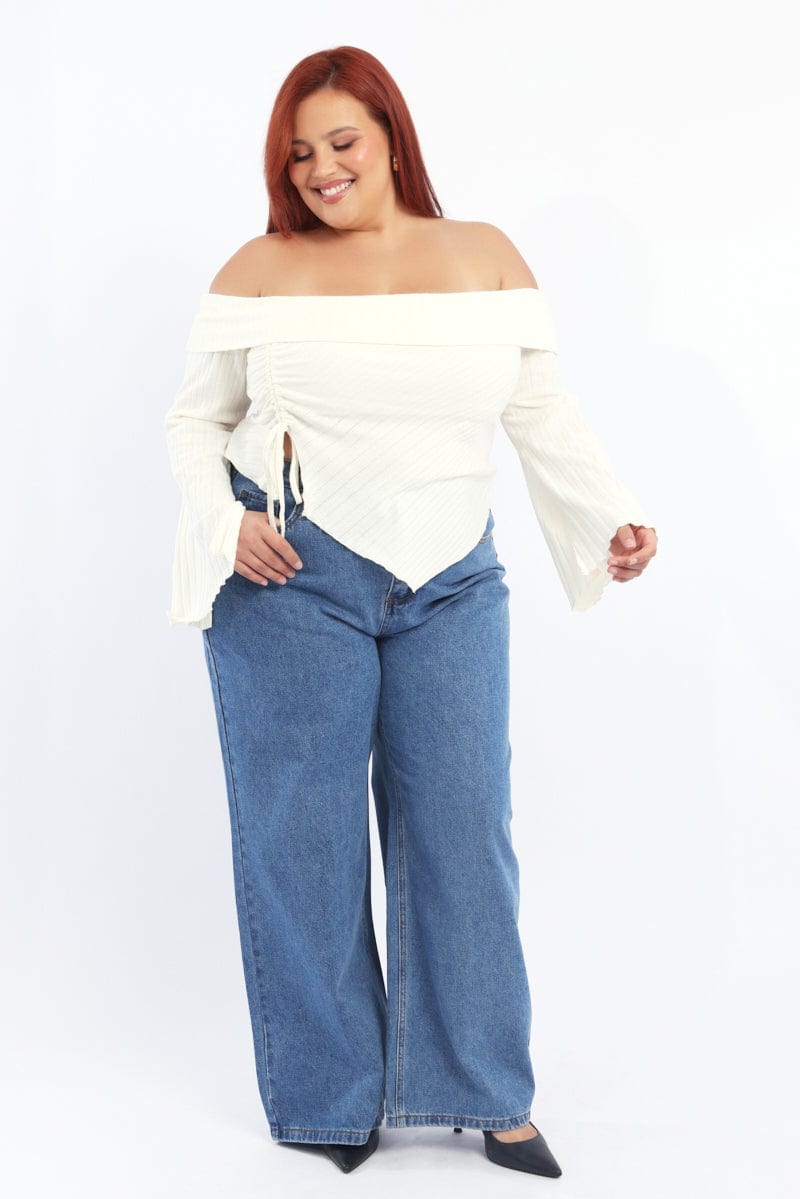 White Off Shoulder Top Side Ruched