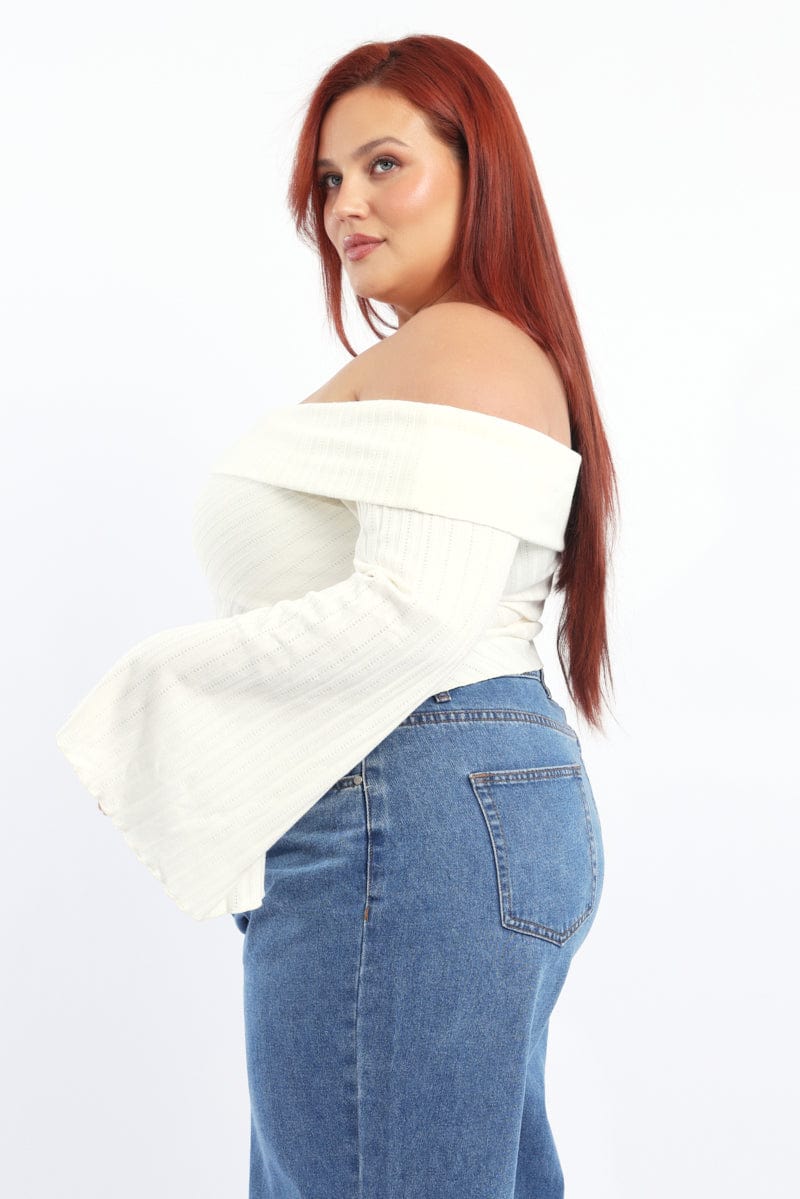 White Off Shoulder Top Side Ruched