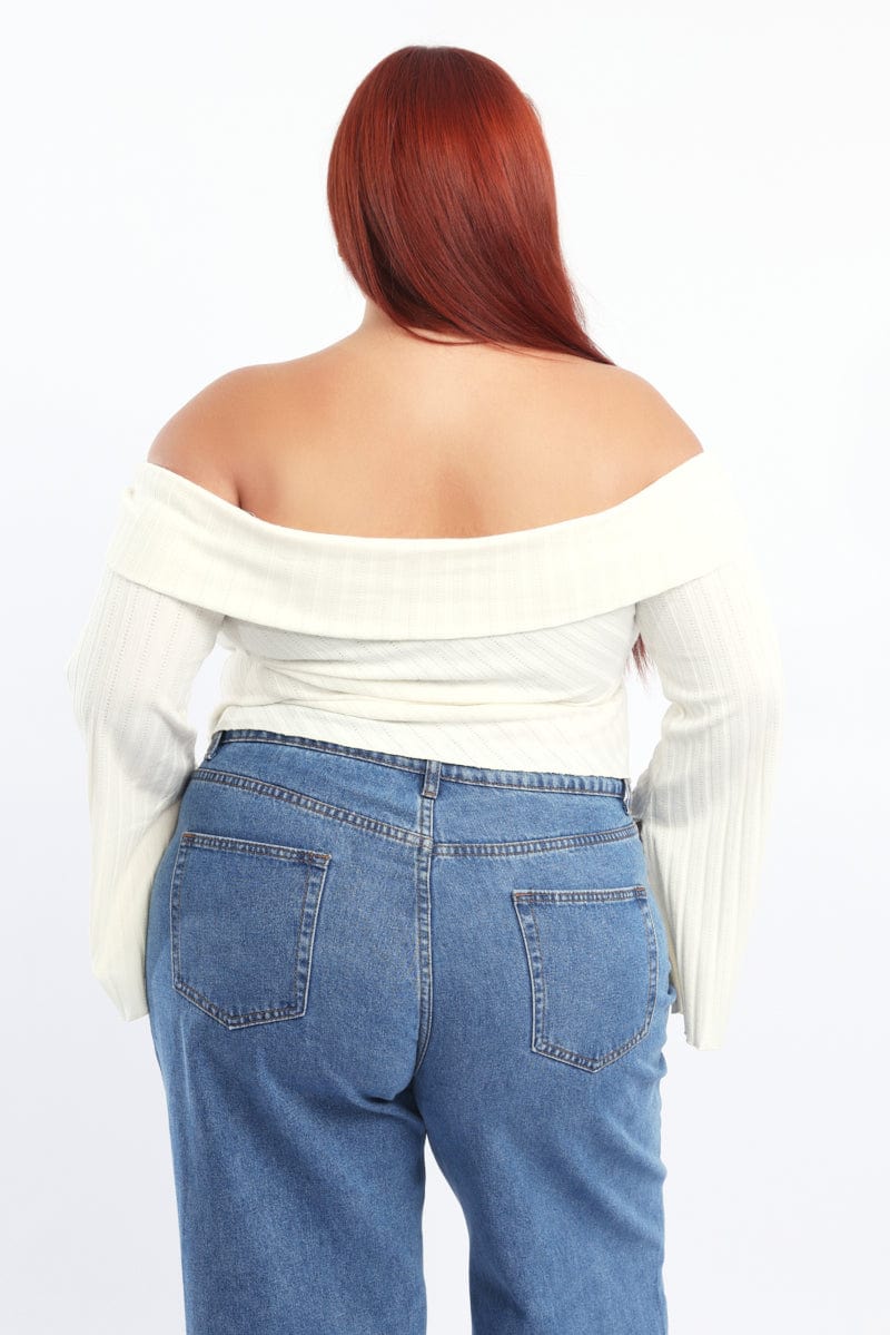 White Off Shoulder Top Side Ruched