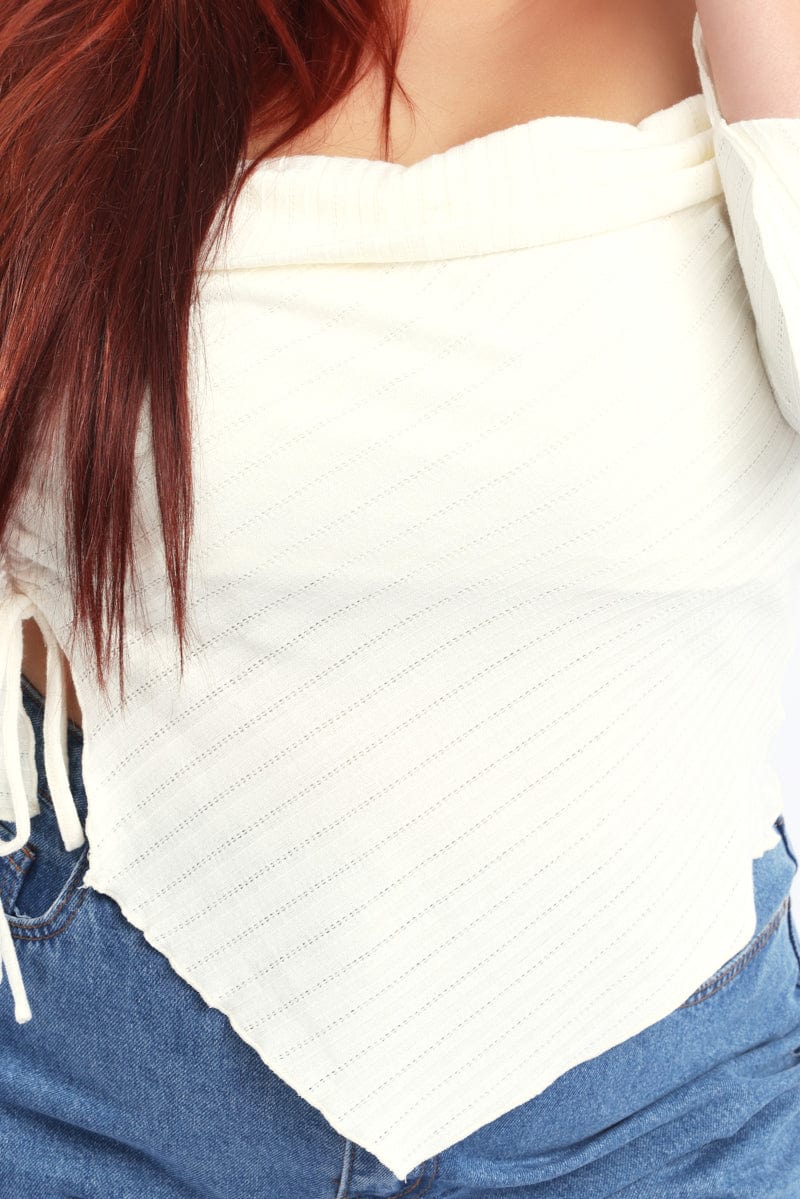 White Off Shoulder Top Side Ruched