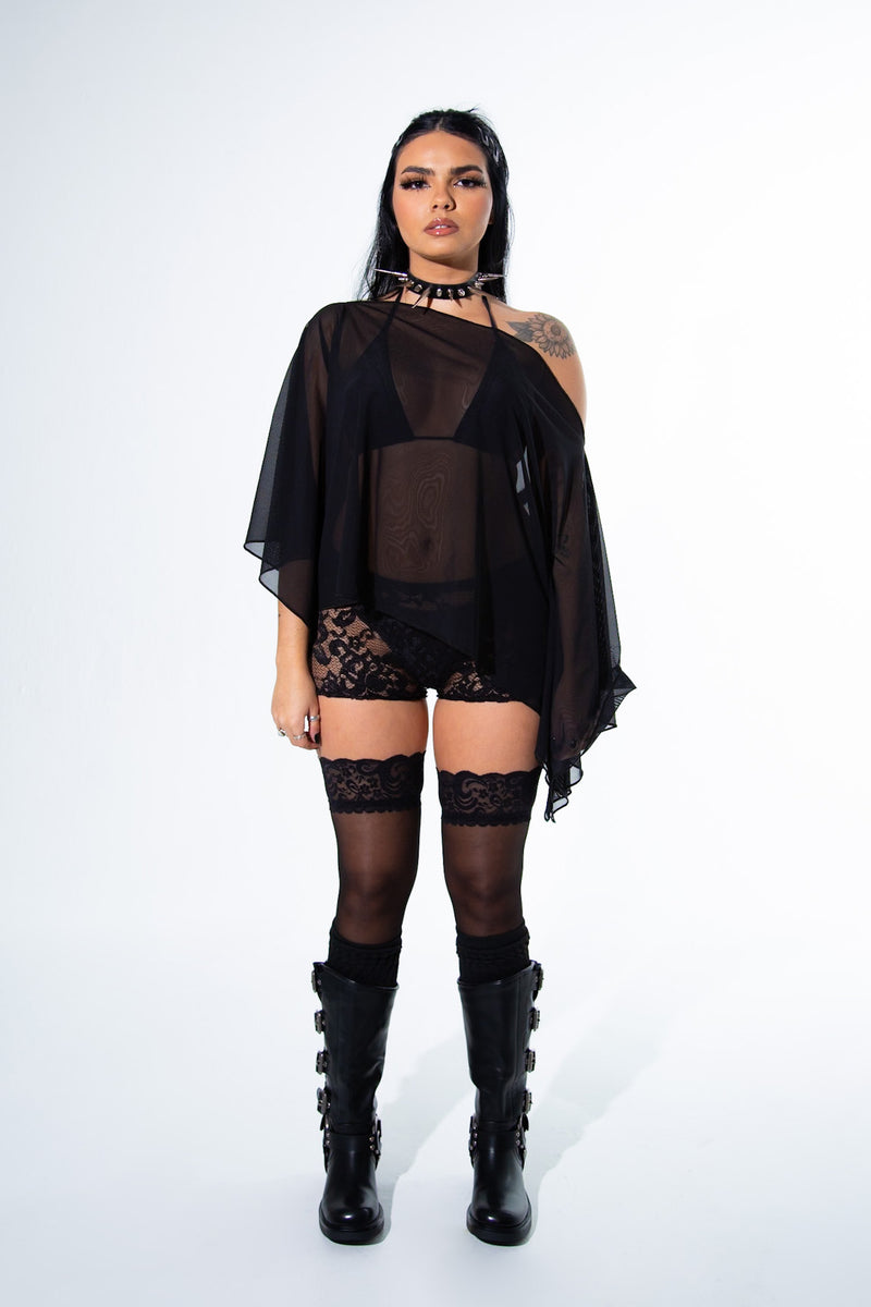 Black Mesh Off Shoulder Top