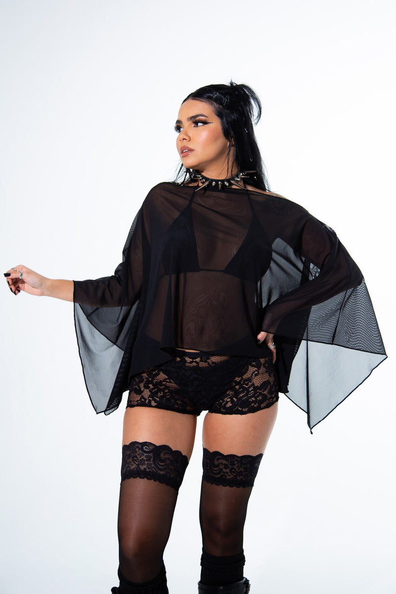 Black Mesh Off Shoulder Top