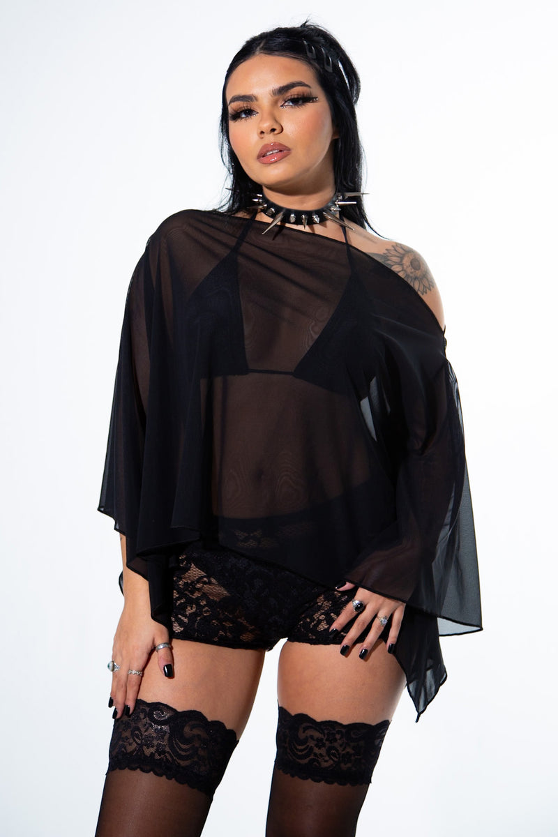 Black Mesh Off Shoulder Top