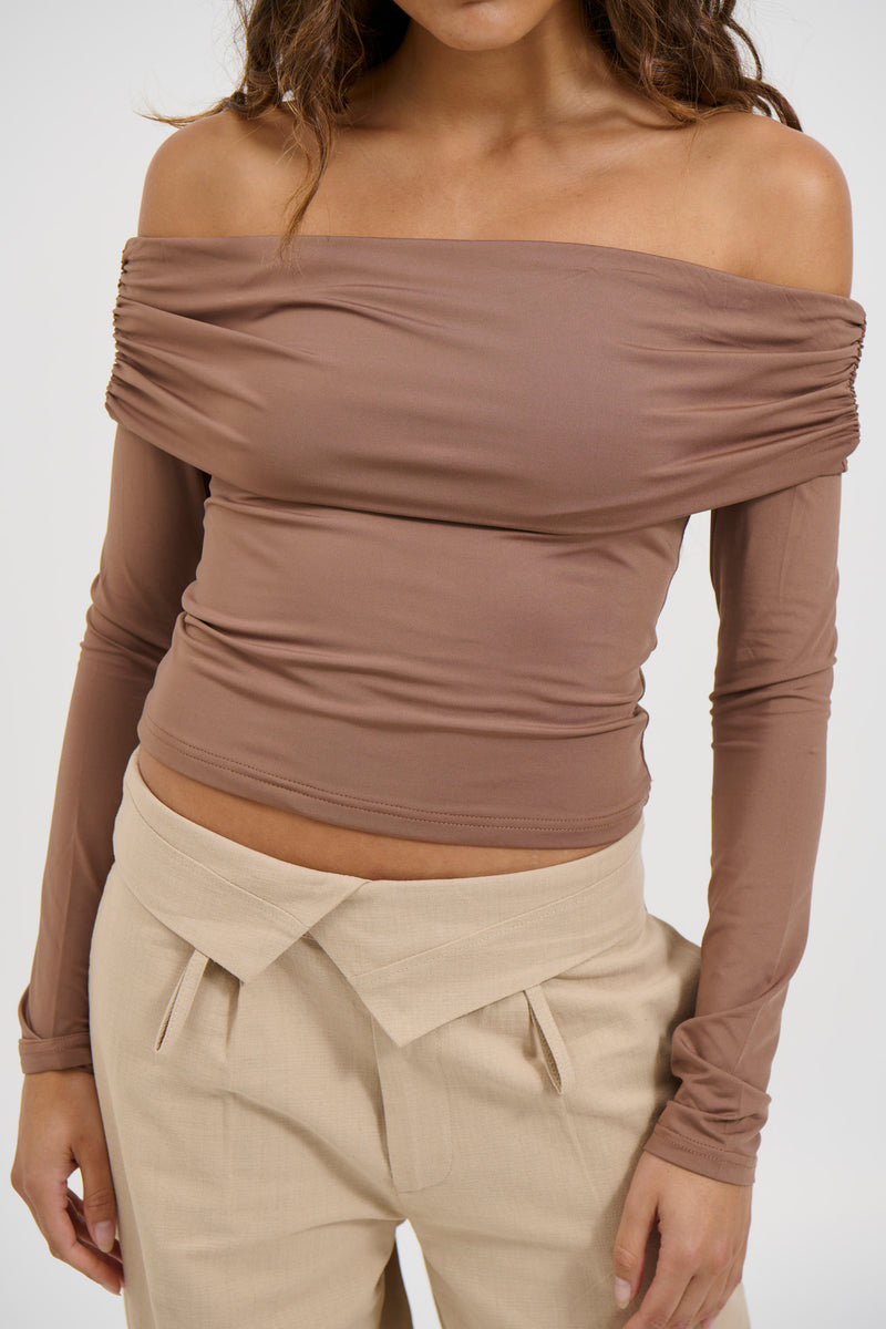 August Off The Shoulder Top Chocolate