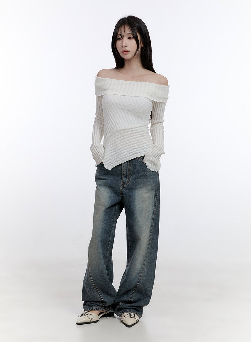 Unbalanced Long-Sleeve Off Shoulder Top CO418