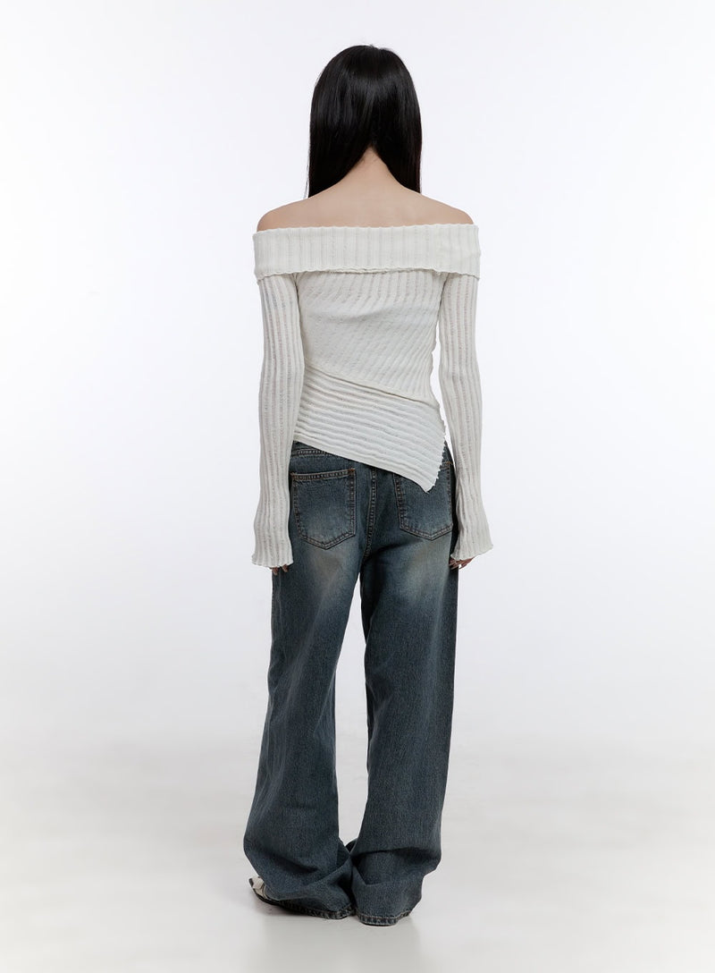 Unbalanced Long-Sleeve Off Shoulder Top CO418