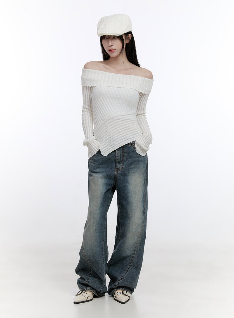 Unbalanced Long-Sleeve Off Shoulder Top CO418