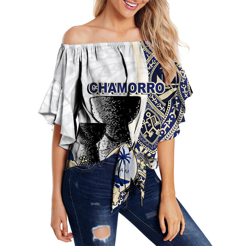 Guam Chamorro Off Shoulder Waist Wrap Top White Style LT6