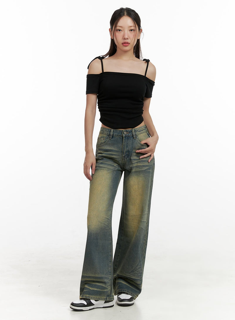 Shoulder Strap Off-Shoulder Crop Top CL431