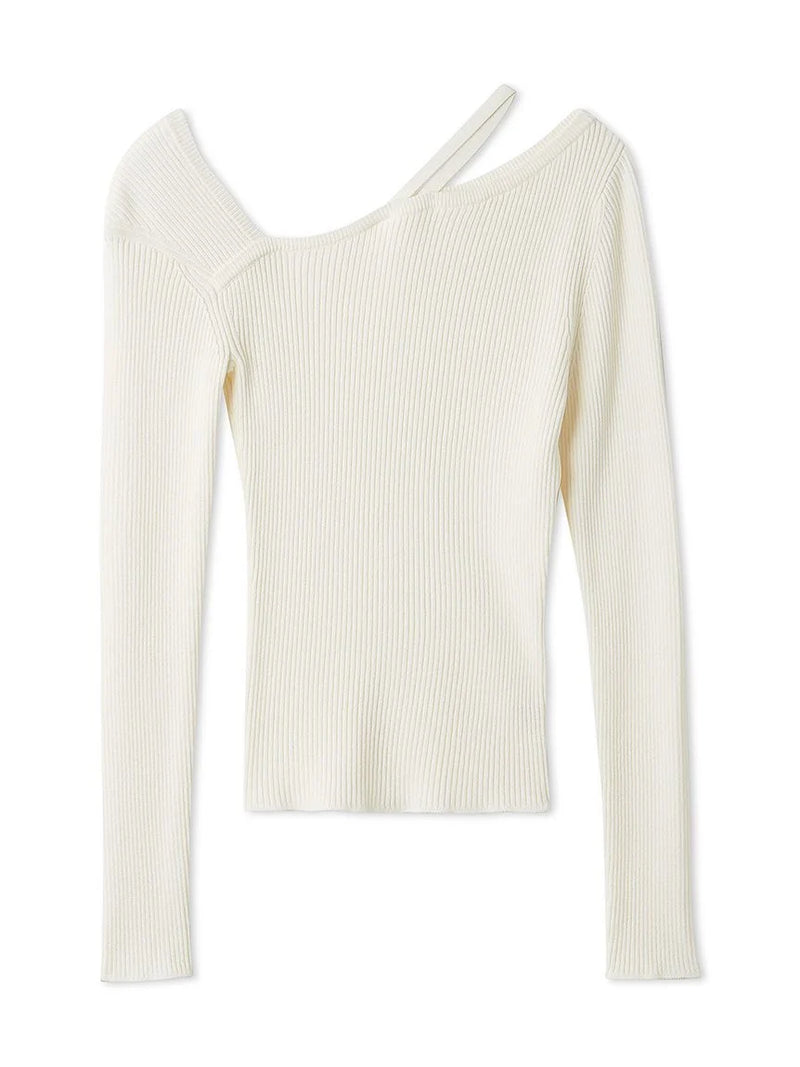 Off-Shoulder Asymmetrical Ribbed Knit Top