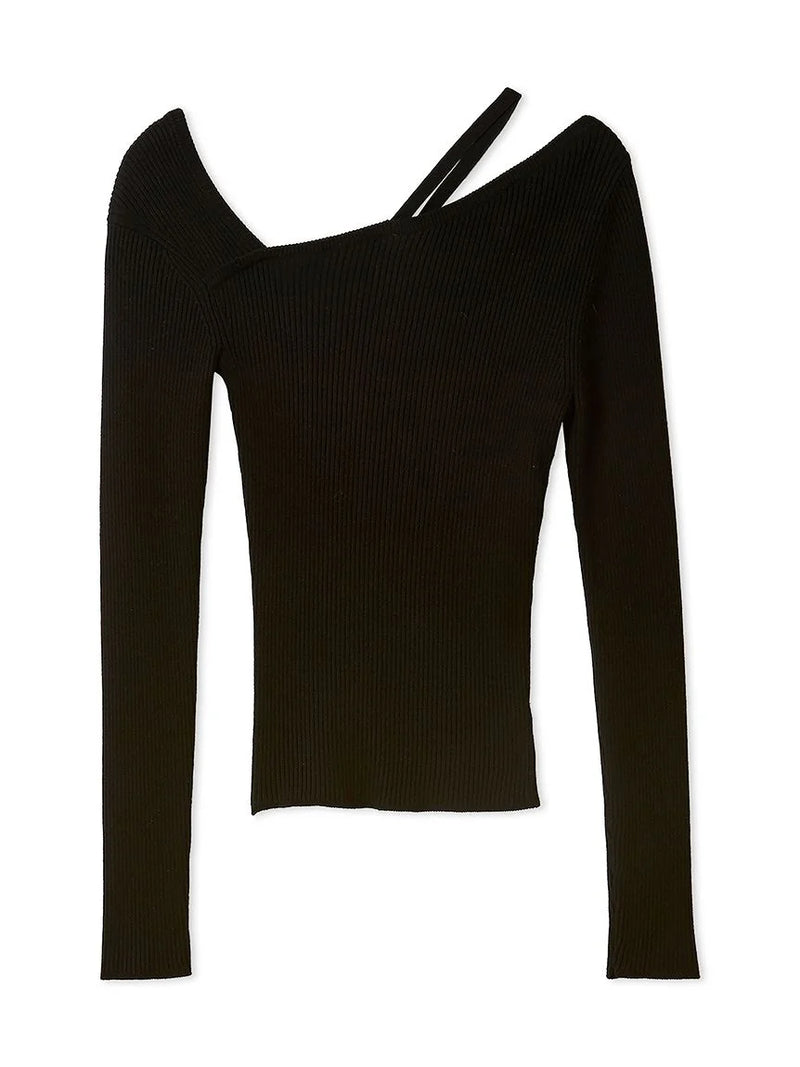 Off-Shoulder Asymmetrical Ribbed Knit Top