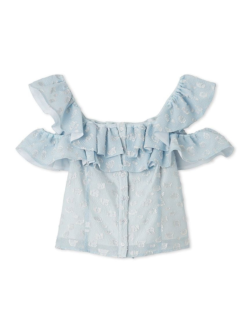 Floral Jacquard Ruffle Off-Shoulder Blouse