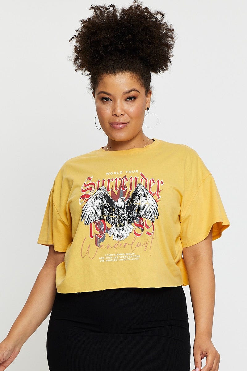 Yellow Crop T-shirt World Tour Short Sleeve Cotton Semi