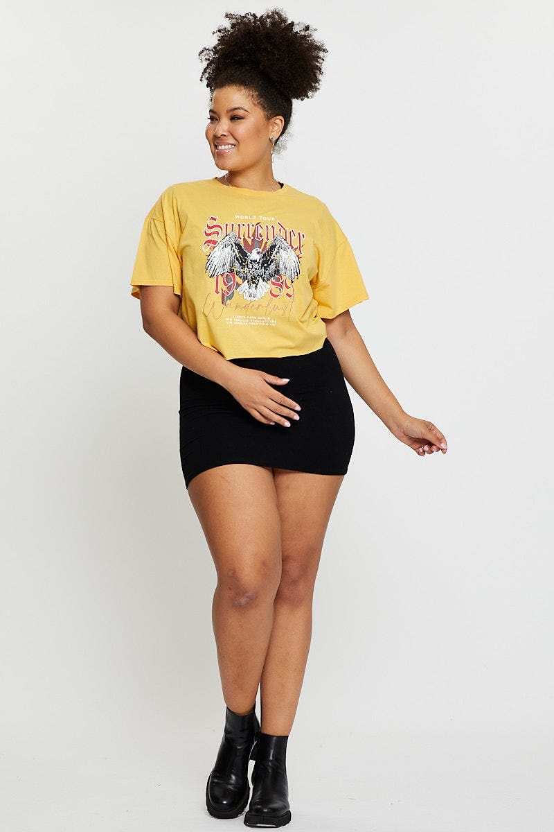 Yellow Crop T-shirt World Tour Short Sleeve Cotton Semi