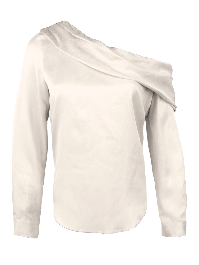 Dani Long Sleeve Off Shoulder Top Washed Cupro Cotton Flame Red