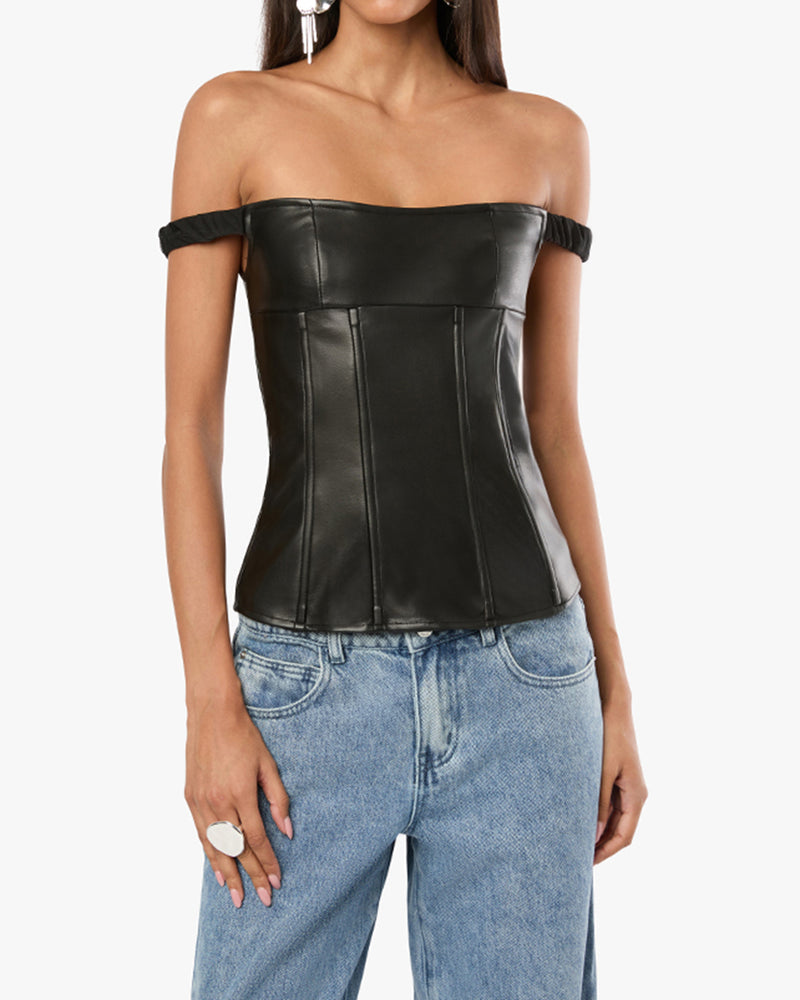 Off Shoulder Vegan Leather Corset