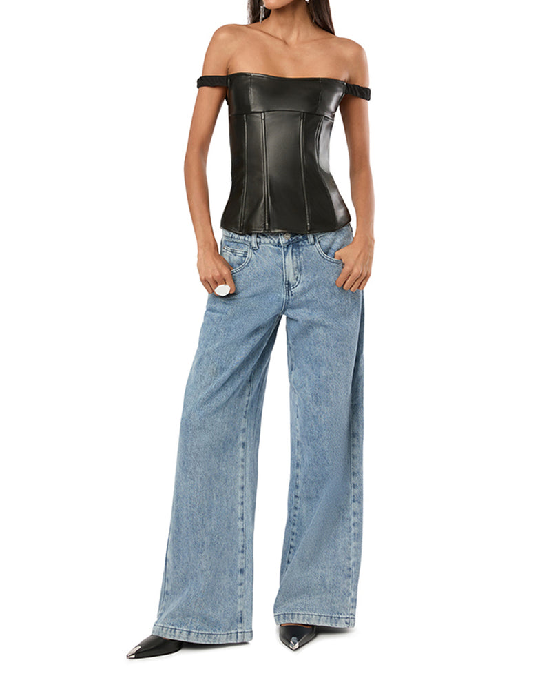 Off Shoulder Vegan Leather Corset