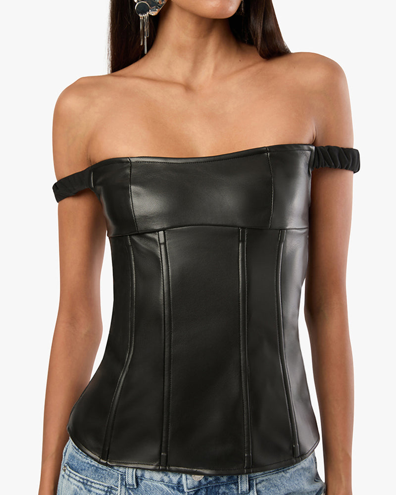Off Shoulder Vegan Leather Corset
