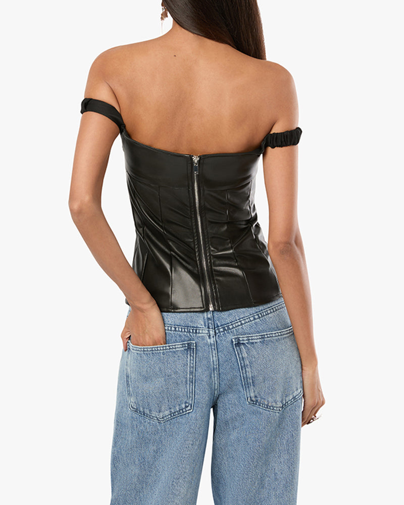 Off Shoulder Vegan Leather Corset