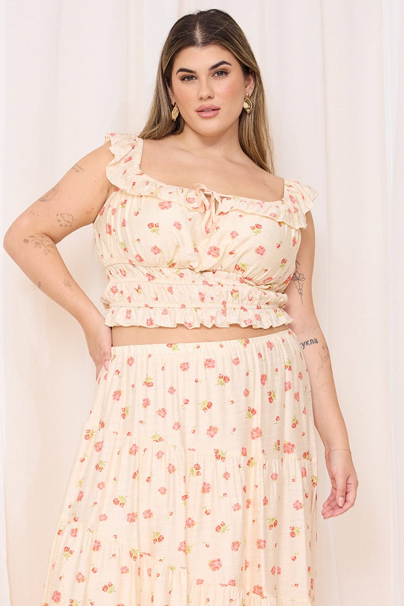 Pink Floral Crop Top Off Shoulder