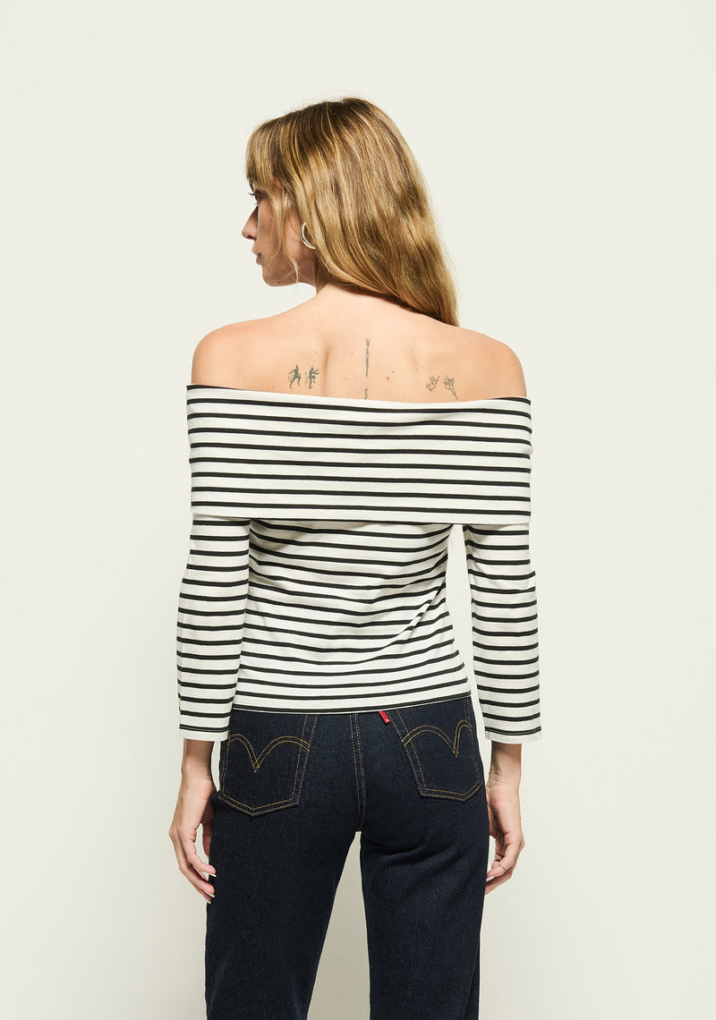 Nation Ltd - Alexi Off the Shoulder T-Shirt in Cross Walk Stripe