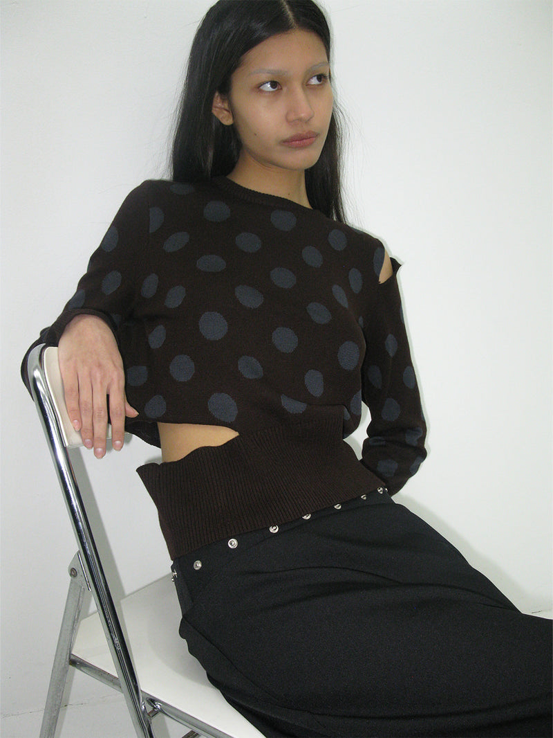 Cut-Out Polka Dot Knit Brown