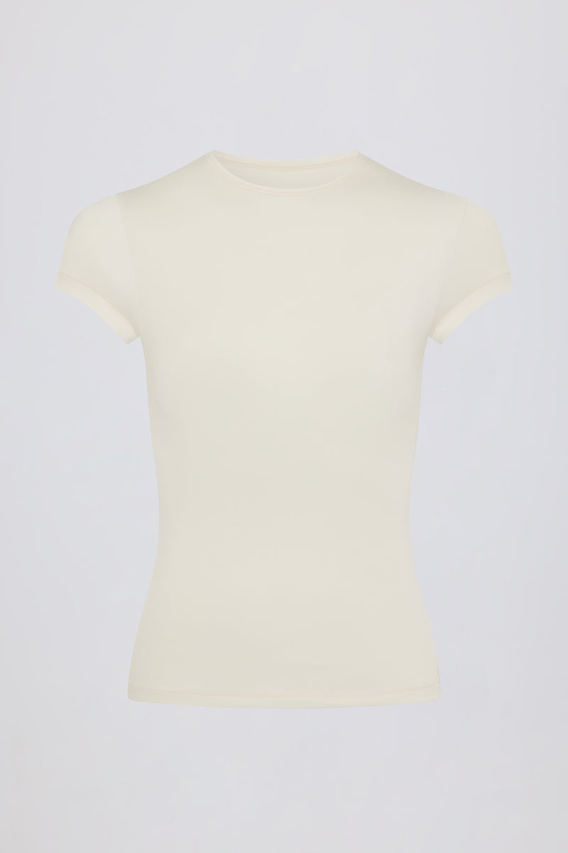 Cut-Out Longline T-Shirt in Cream