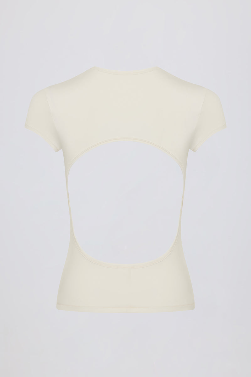Cut-Out Longline T-Shirt in Cream