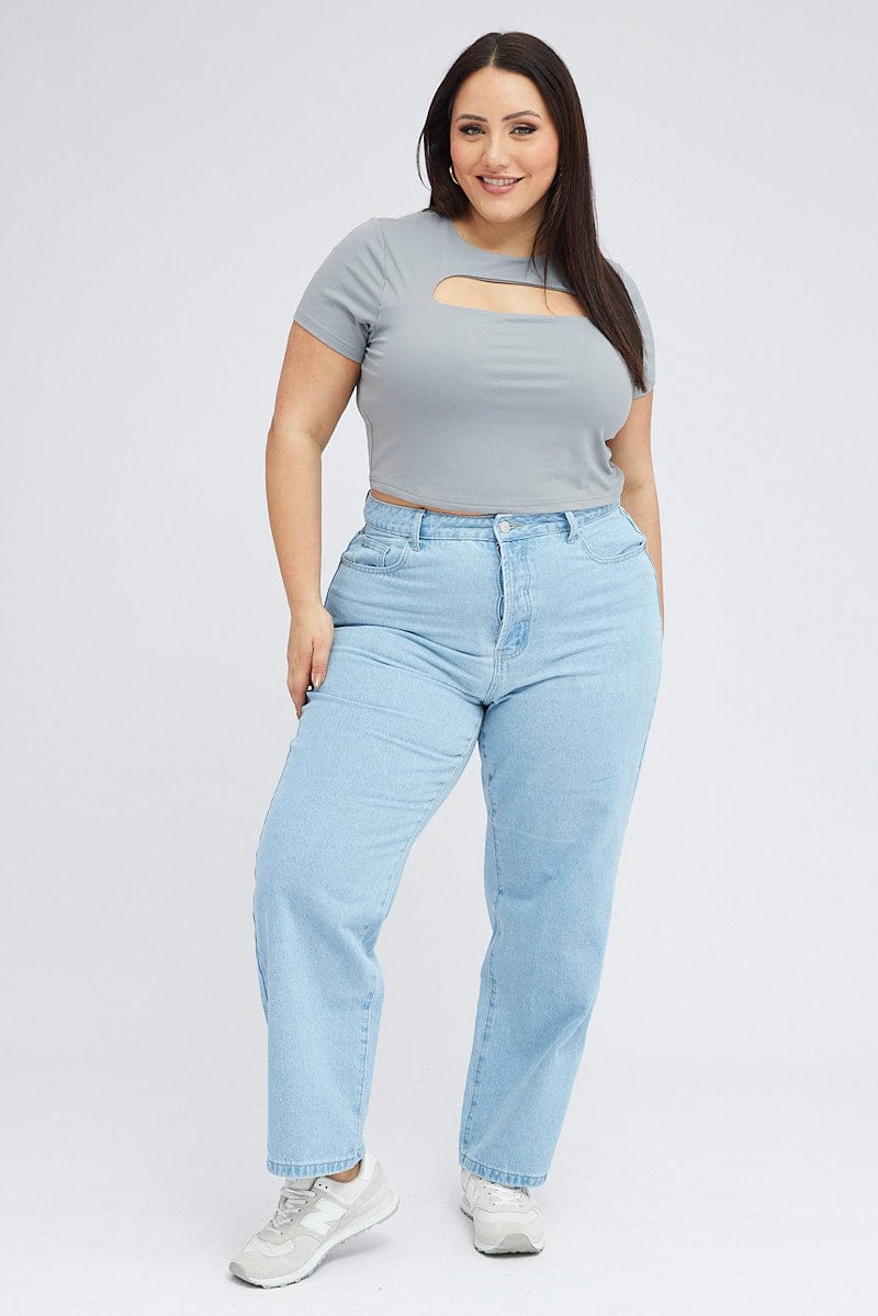 Grey Cut Out Top Short Sleeve Supersoft