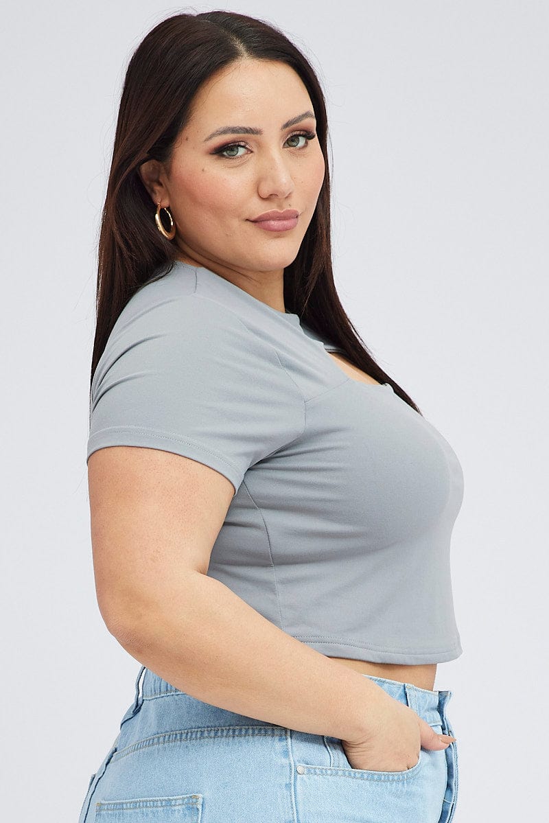 Grey Cut Out Top Short Sleeve Supersoft