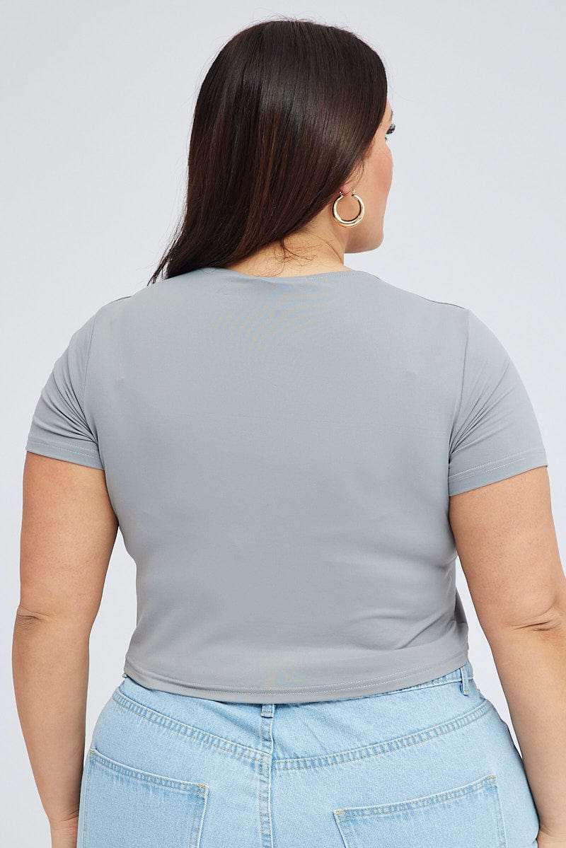 Grey Cut Out Top Short Sleeve Supersoft