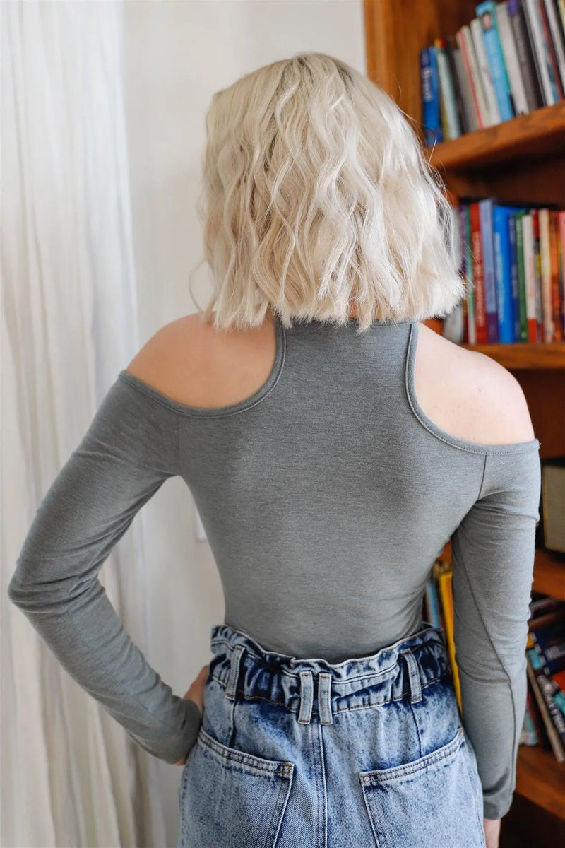 Olive Cut-Out Shoulder Details Long Sleeve Bodysuit /3-2-1
