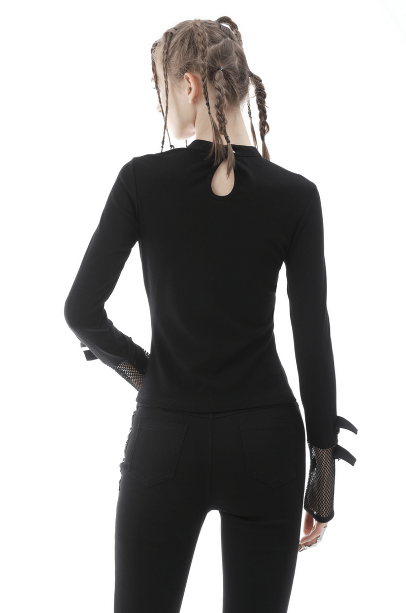 Edgy Black Cut-Out Mesh-Panel Top with Stud Details